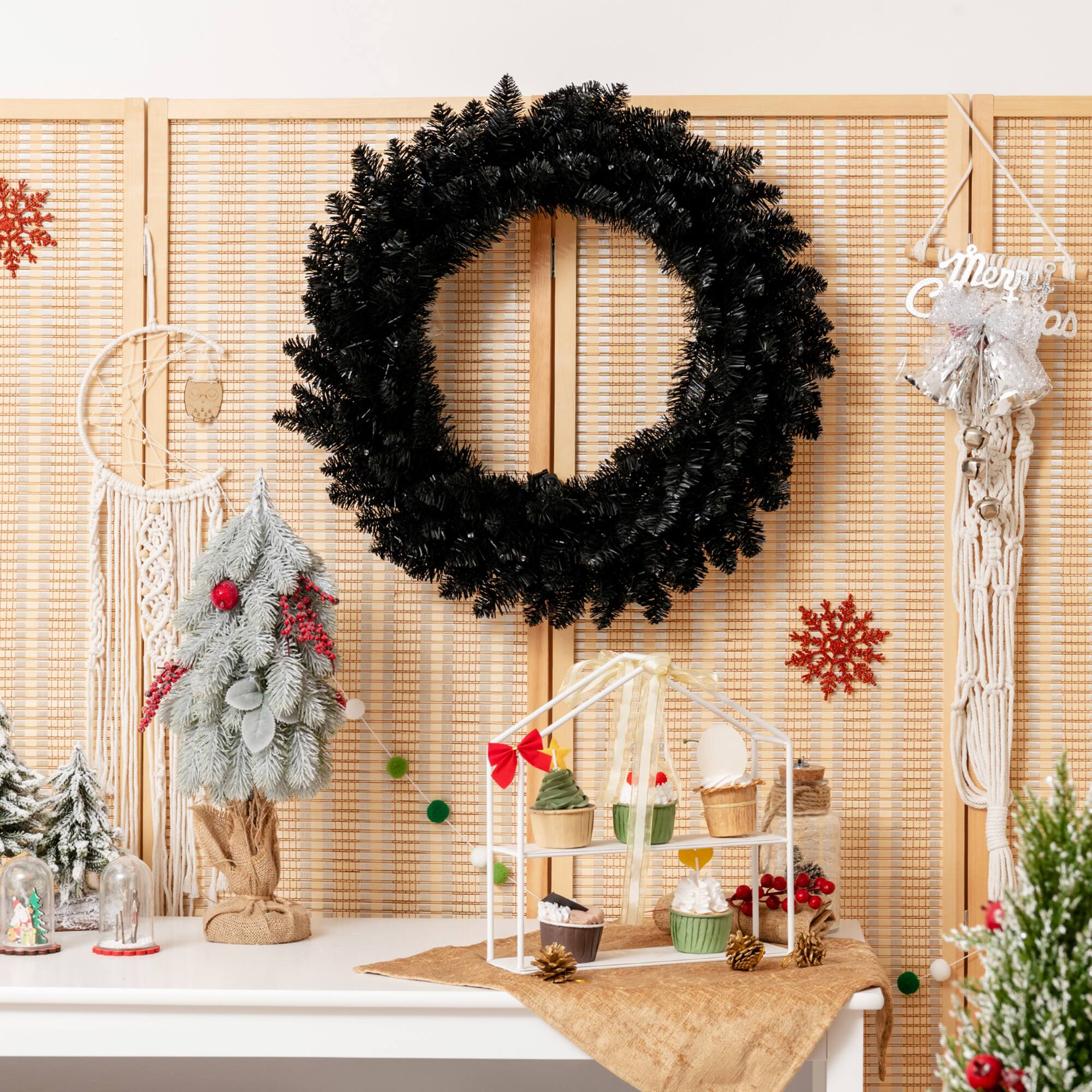 Alt View 3. Gymax - Gymax 24'' Pre-lit Black Halloween Wreath Christmas Wreath w/ Purple LED lights - Black.