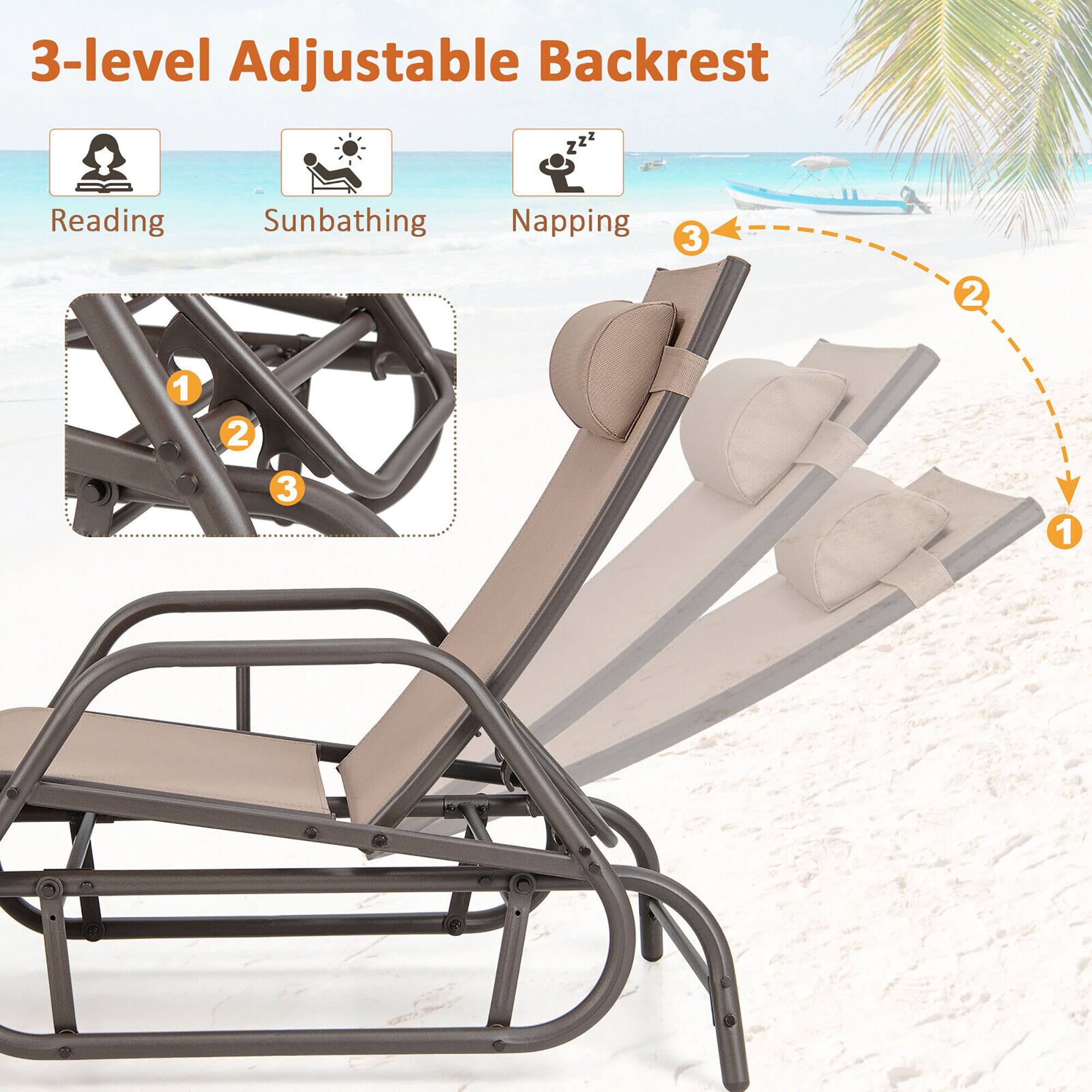3-level Adjustable Backrest

Reading
Sunbathing
Napping

3
2
1