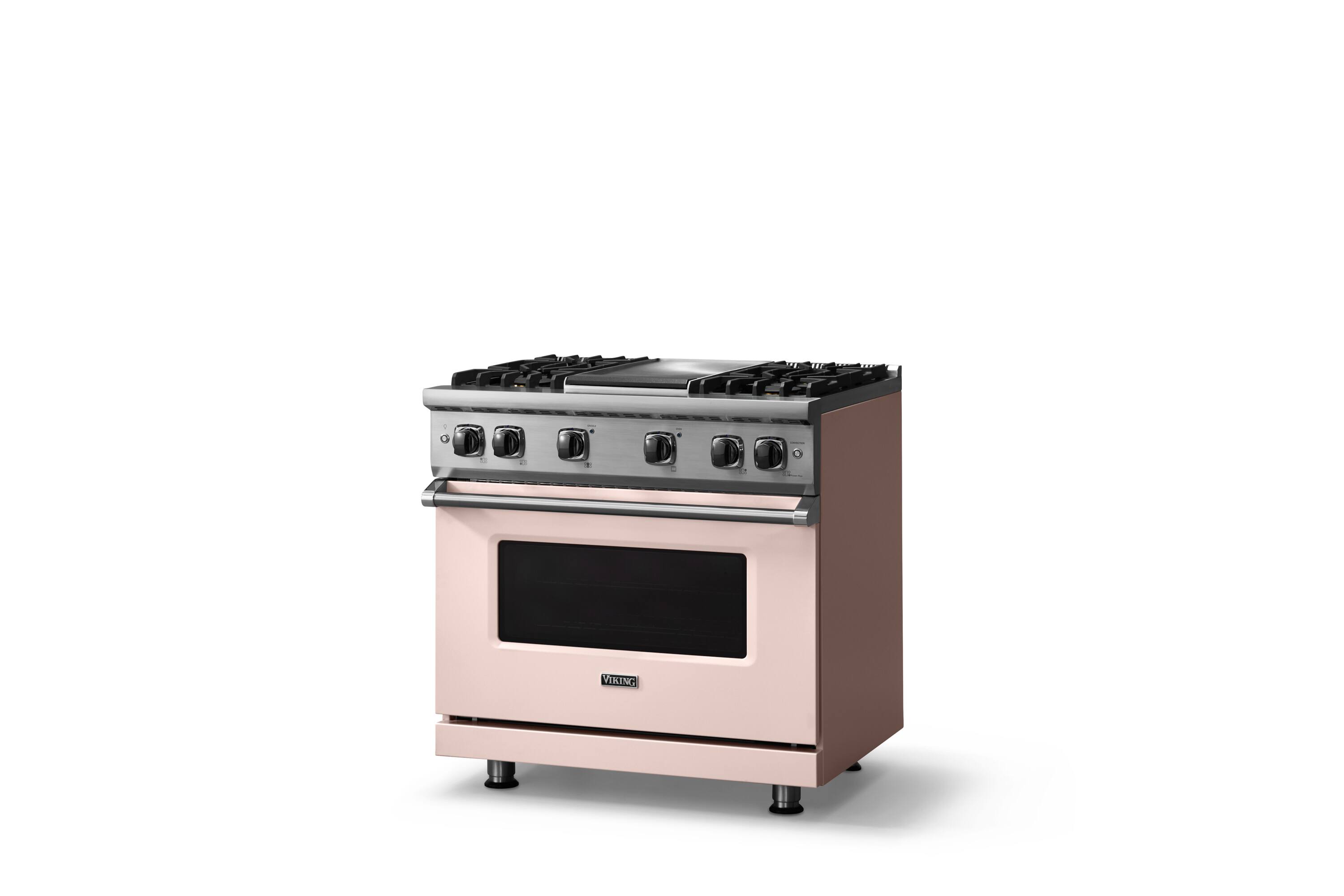 Angle. Viking - 5.1 Cu. Ft. 36"W Freestanding LP Gas Sealed 4 Burner Range with Griddle - Blush.