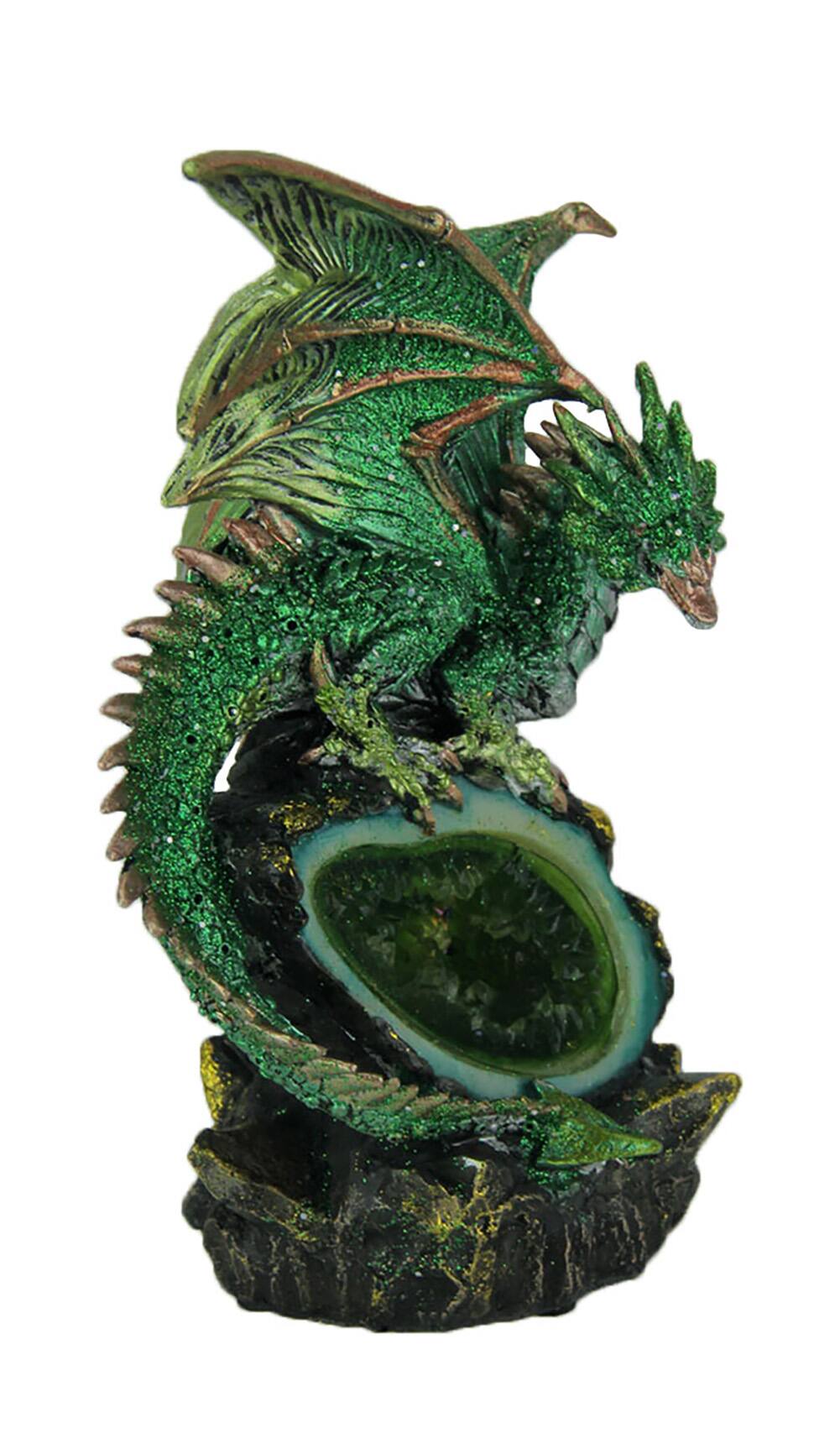 Alt View 1. Zeckos - Glittery Green Wicked Dragon Color Changing LED Geode Statue - Green.