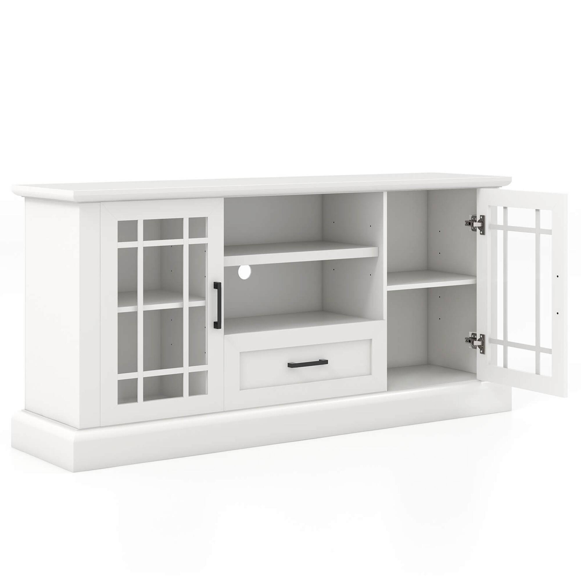 Alt View 9. Gymax - Gymax Farmhouse TV Stand for TVs up to 70'' Media Center w/Glass Doors Cubbies & Drawer - White.