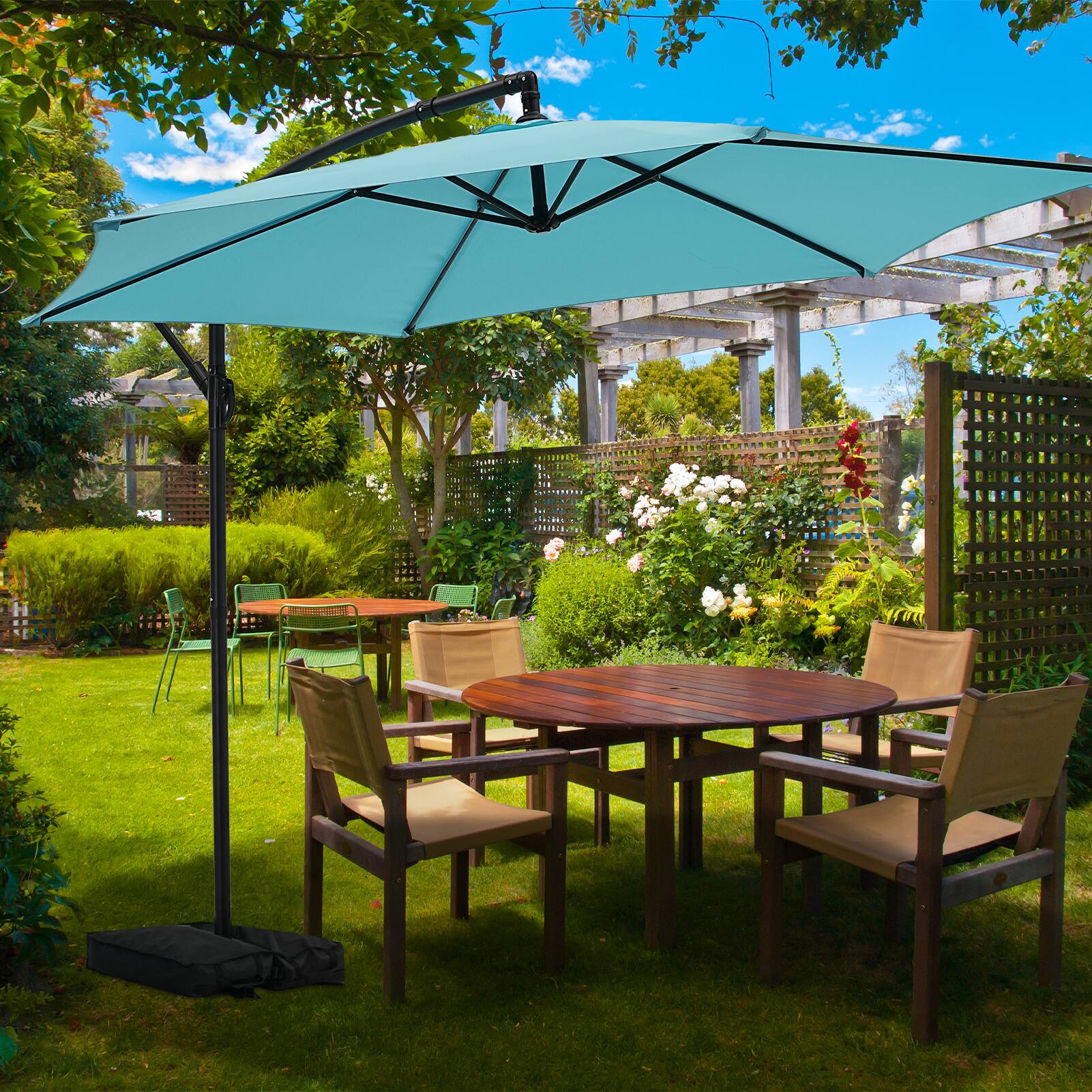 Alt View 1. Ainfox - Ainfox 10ft Patio Umbrellas Offset Outdoor Umbrella Cantilever Hanging Umbrellas - Blue.