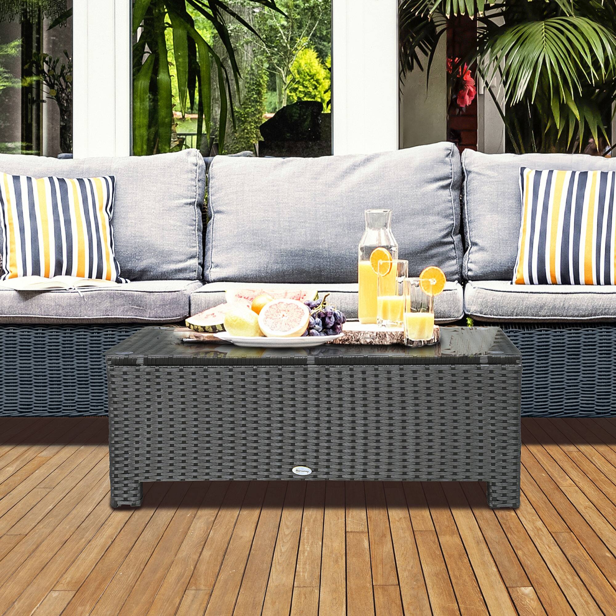 Angle. Outsunny - Outsunny Patio Furniture, Wicker Coffee Table, Hand-Woven PE Rattan Side Table - Black.