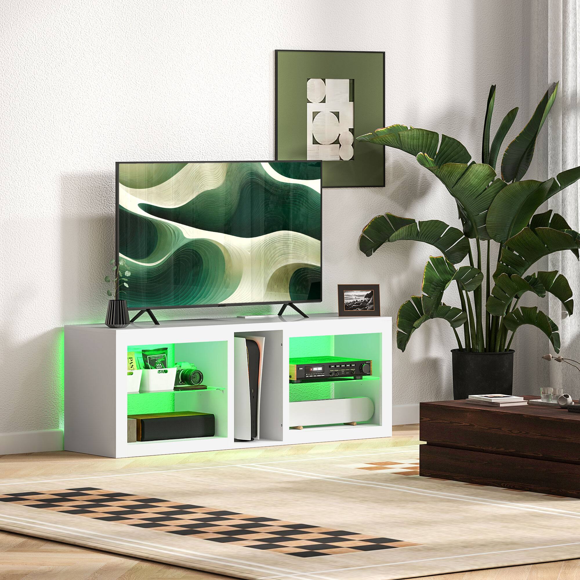 Alt View 8. Homcom - Modern TV Stand with LED Lights and Power Outlets for 55 Inch TV, 51" High Gloss Entertainment Center - White.