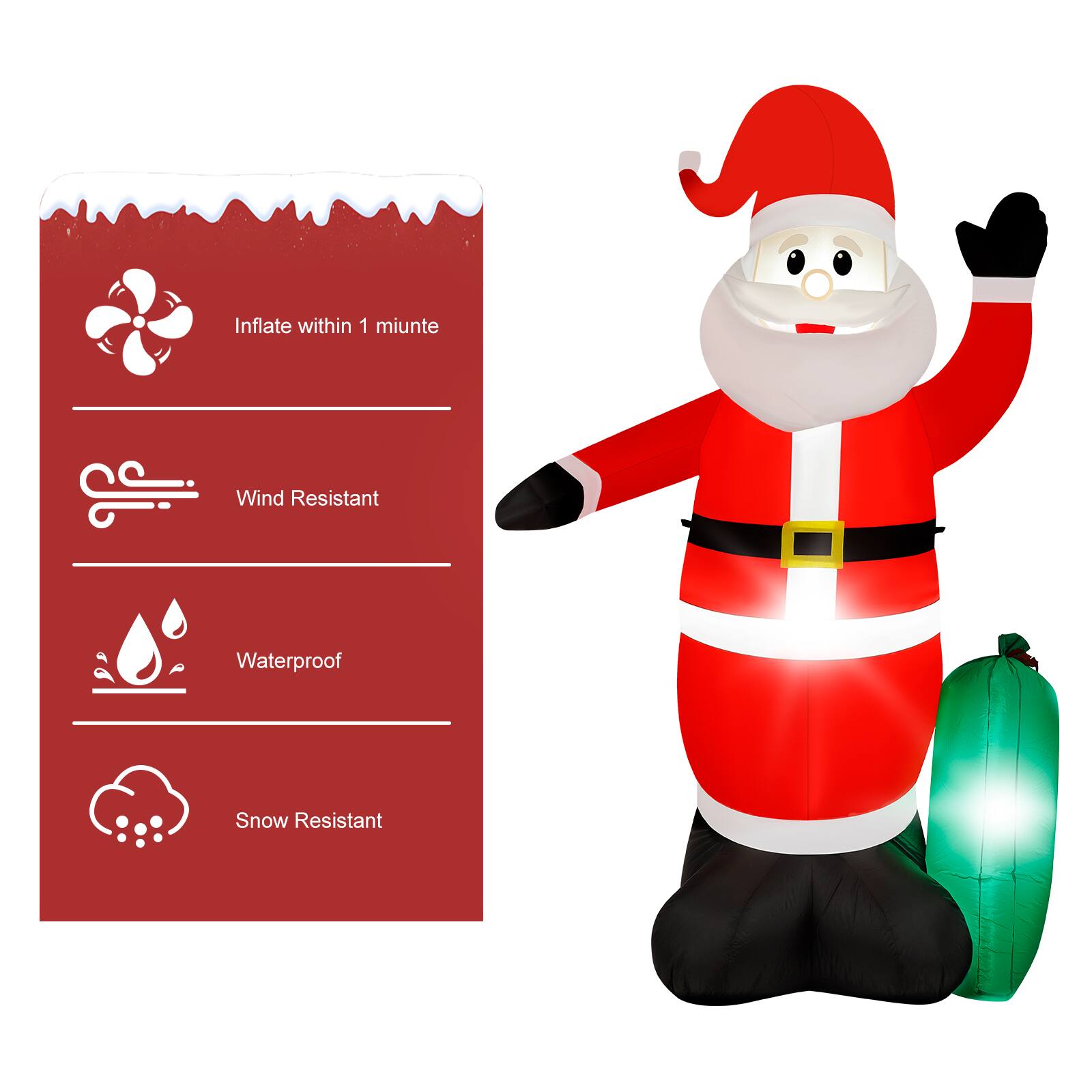 Inflate within 1 minute  
Wind Resistant  
Waterproof  
Snow Resistant