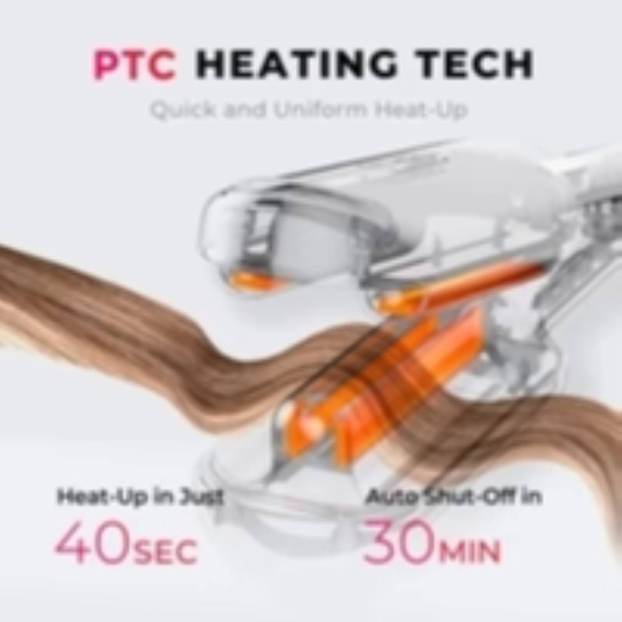 PTC HEATING TECH  
Quick and Uniform Heat-Up  
Heat-Up in Just 40 SEC  
Auto Shut-Off in 30 MIN