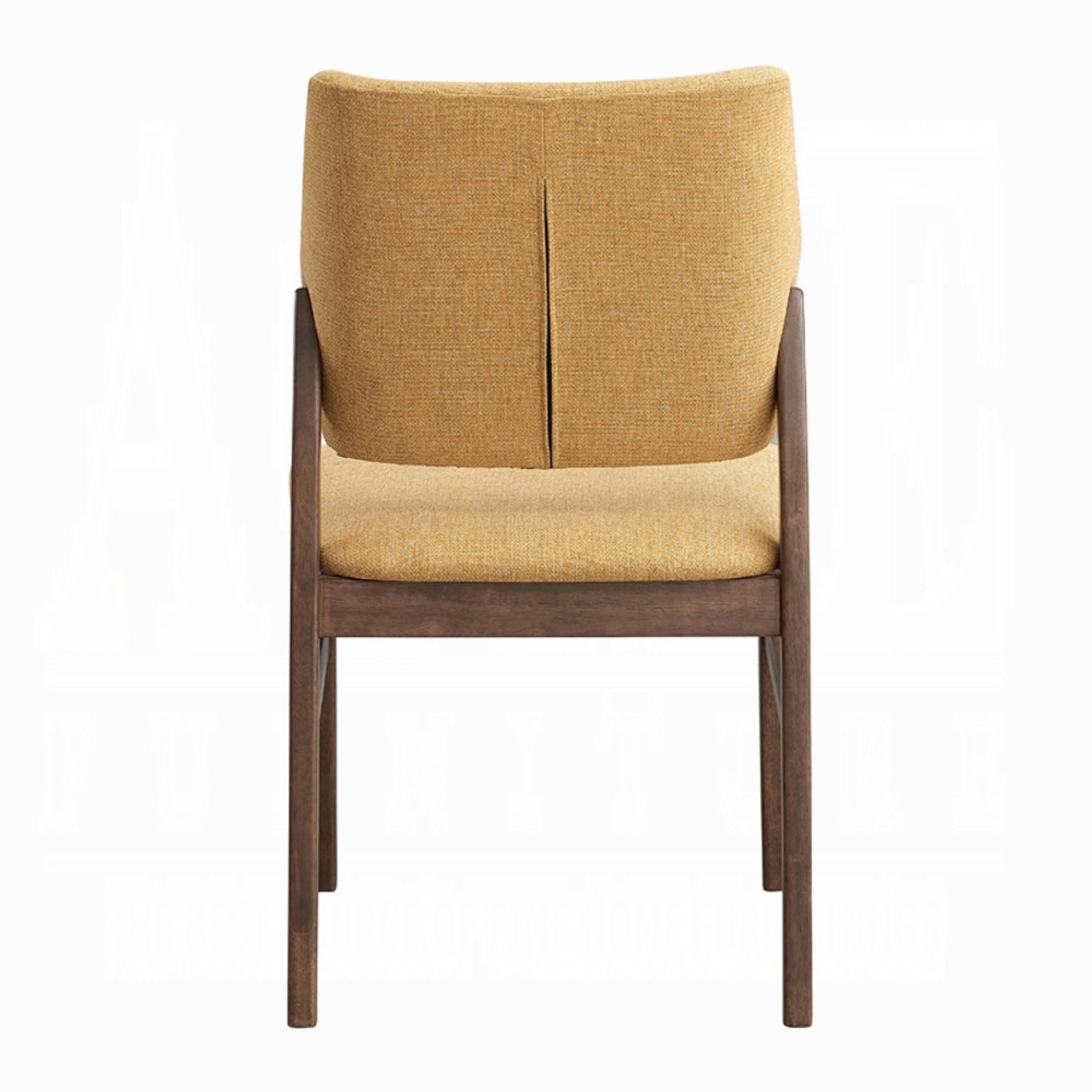 Alt View 2. Manhattan Lane - Nory Dining Side Chair Set of 2, Yellow Linen Cushioned - Yellow, Walnut Brown.