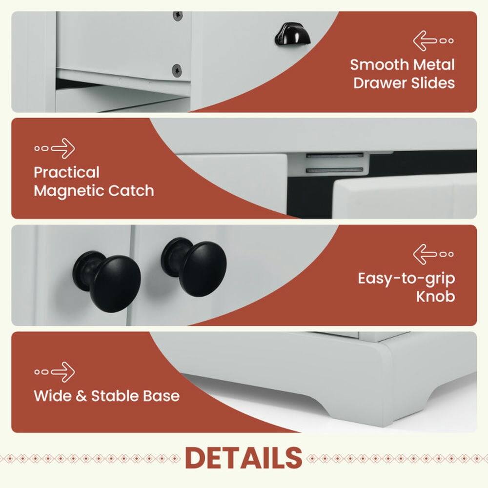 Smooth Metal Drawer Slides  
Practical Magnetic Catch  
Easy-to-grip Knob  
Wide & Stable Base  

DETAILS