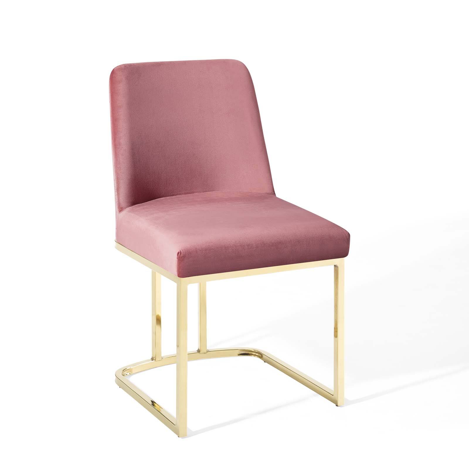 Angle. Modway - Amplify Sled Base Performance Velvet Dining Side Chair by Modway - Gold Dusty Rose.