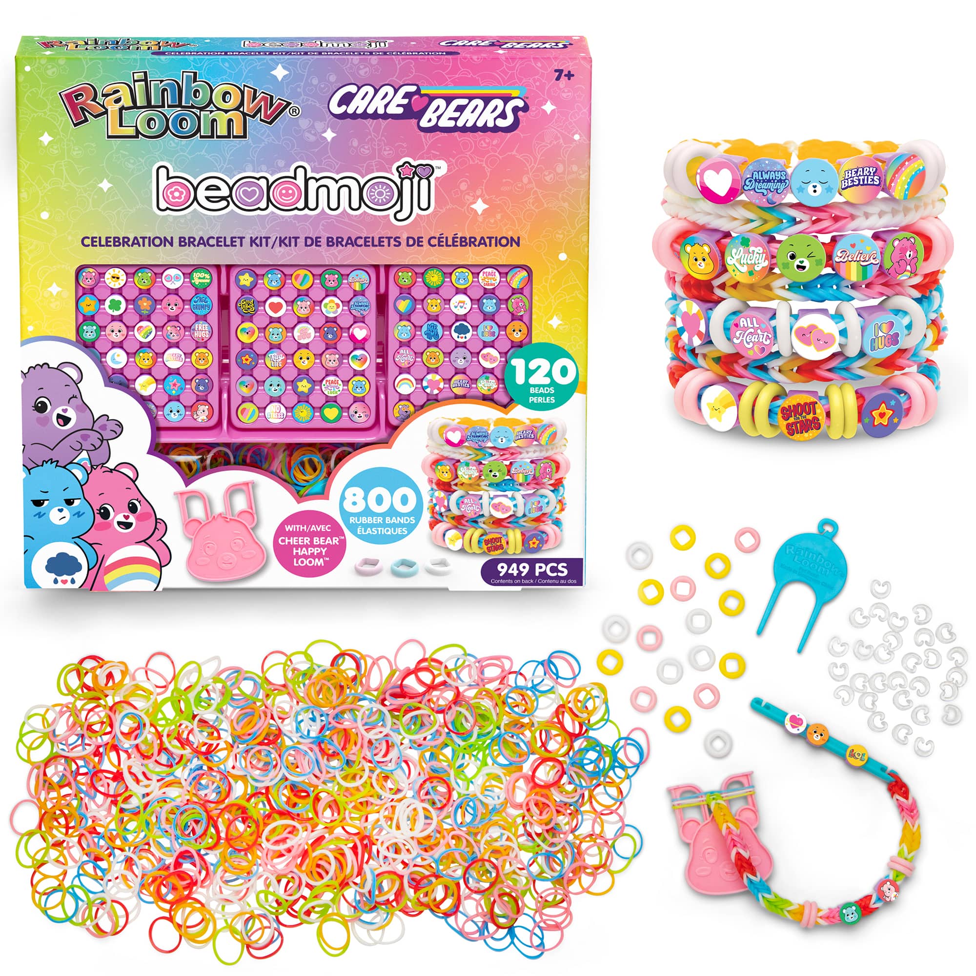 | 7+ Rainbow Loom CARE BEARS beadmoji CELEBRATION BRACELET KIT/KIT DE BRACELETS DE CLBRATION ALMAHS Suewgy : o BEARY DESTIES Bebnt - I 120 BEADS NRS CaTia ALL HGarl SHOOT STARS IO BUGS 800 UEA SANUS WITH/AVEC ELASTIQUES CHEER BEAR" HAPPY LOOM - 949 PCS 1 I | - Rbe 0