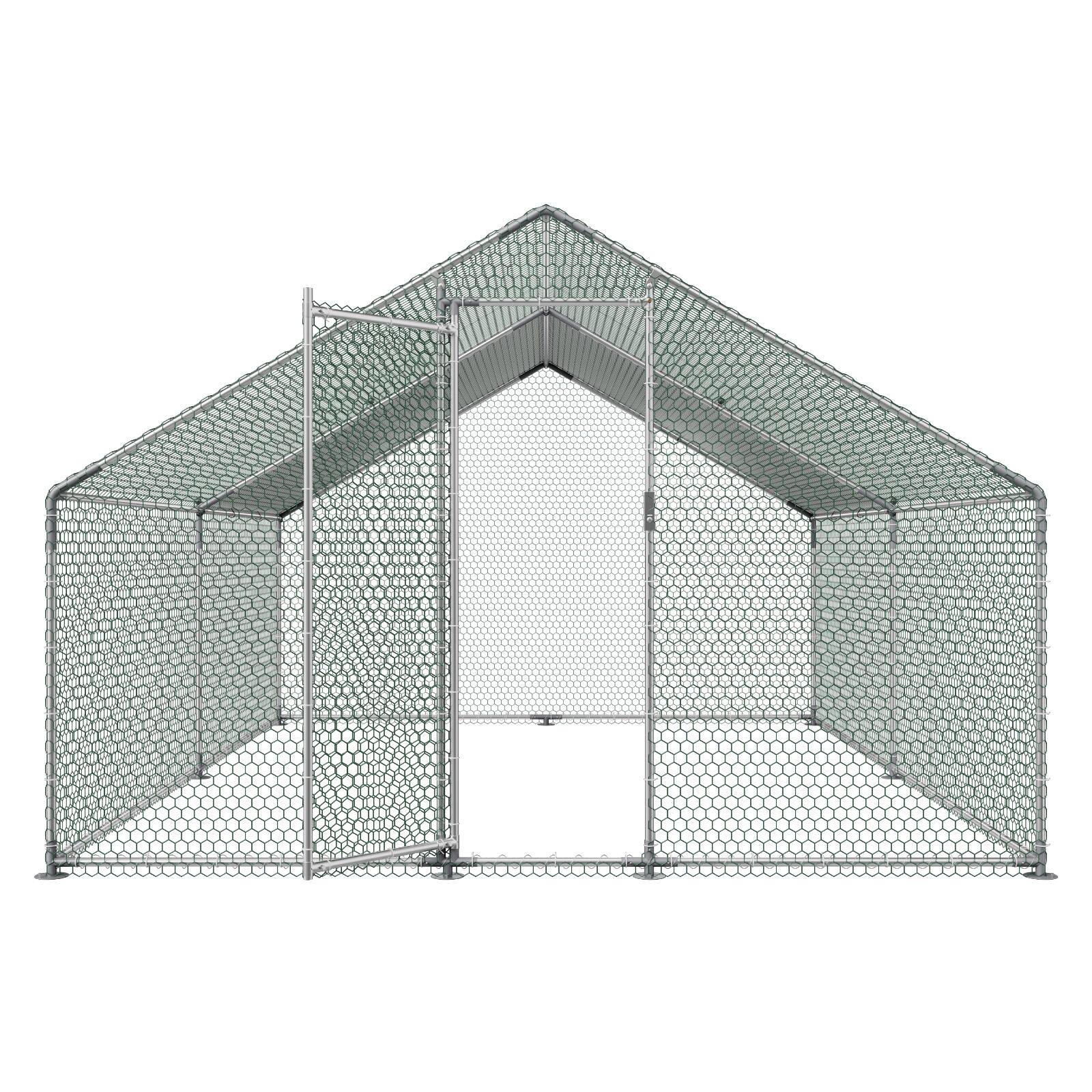 Alt View 5. VEVOR - Large Metal Chicken Coop,9.8 x 13.1 x 6.6 ft, Walk-in Chicken Runs with Waterproof Cover, Spire Roof Hen House Enclosure - Silver.