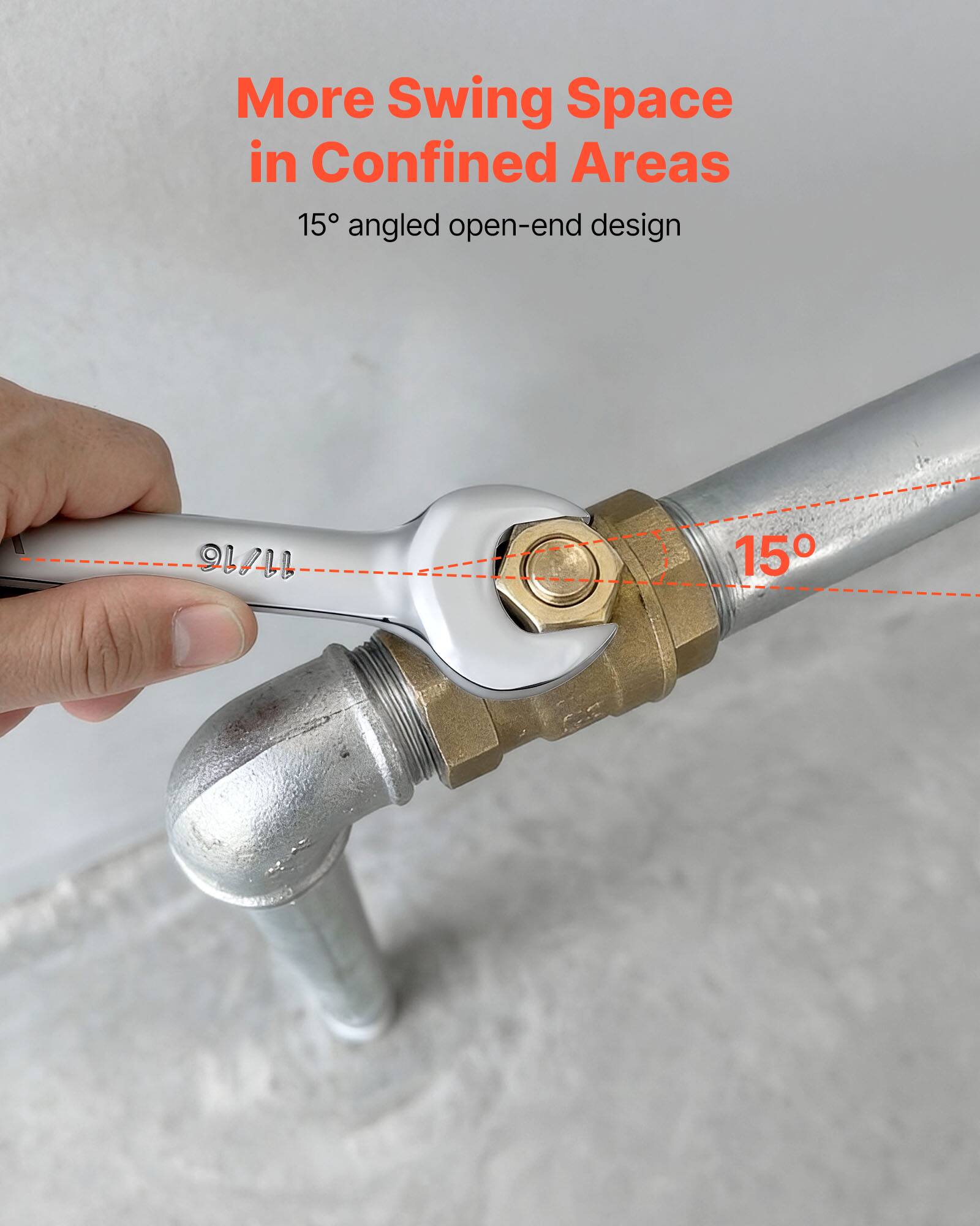 More Swing Space in Confined Areas  
15° angled open-end design