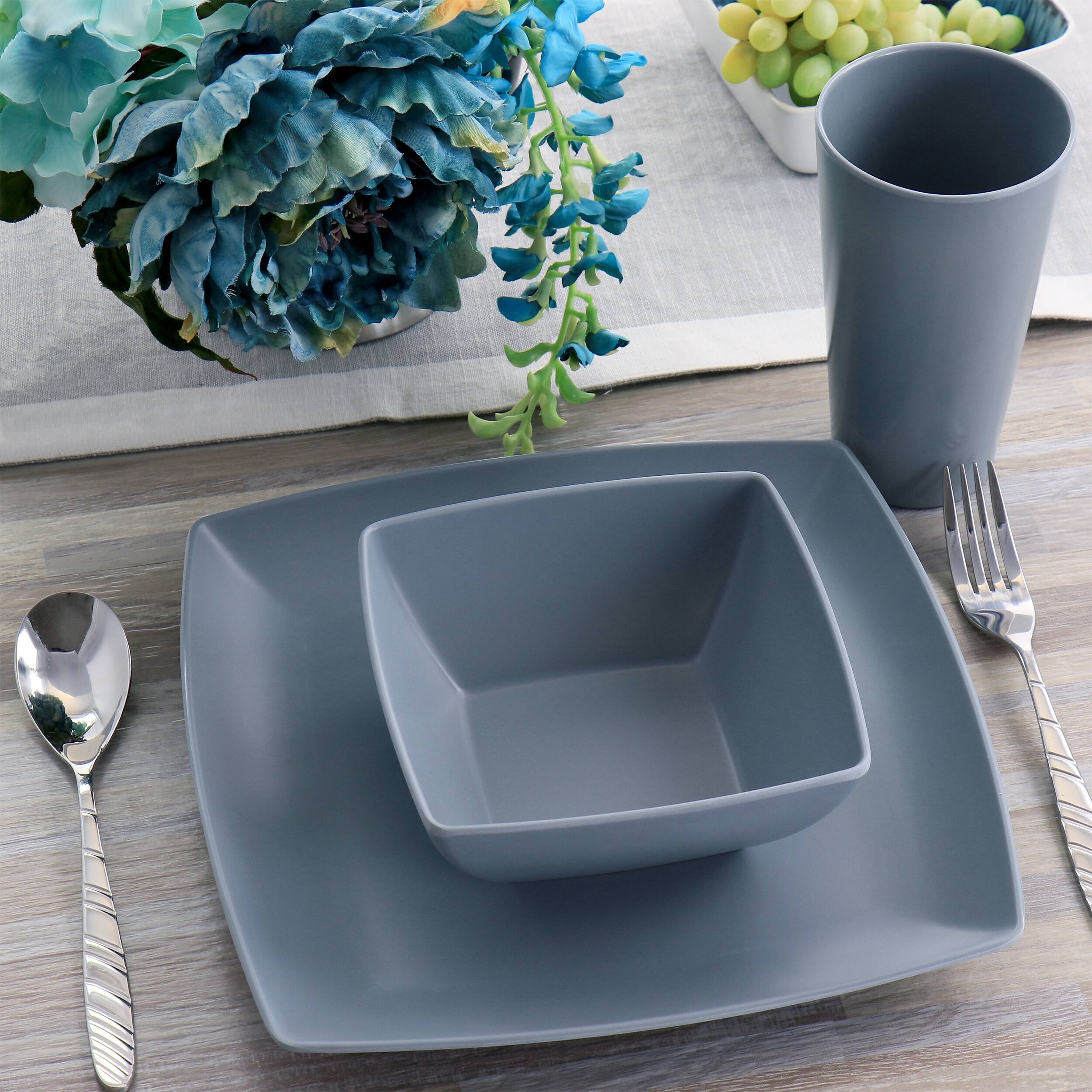 Alt View 7. Gibson - Gibson Home 12 Piece Grayson Melamine Square Dinnerware Set in Gray - Gray.