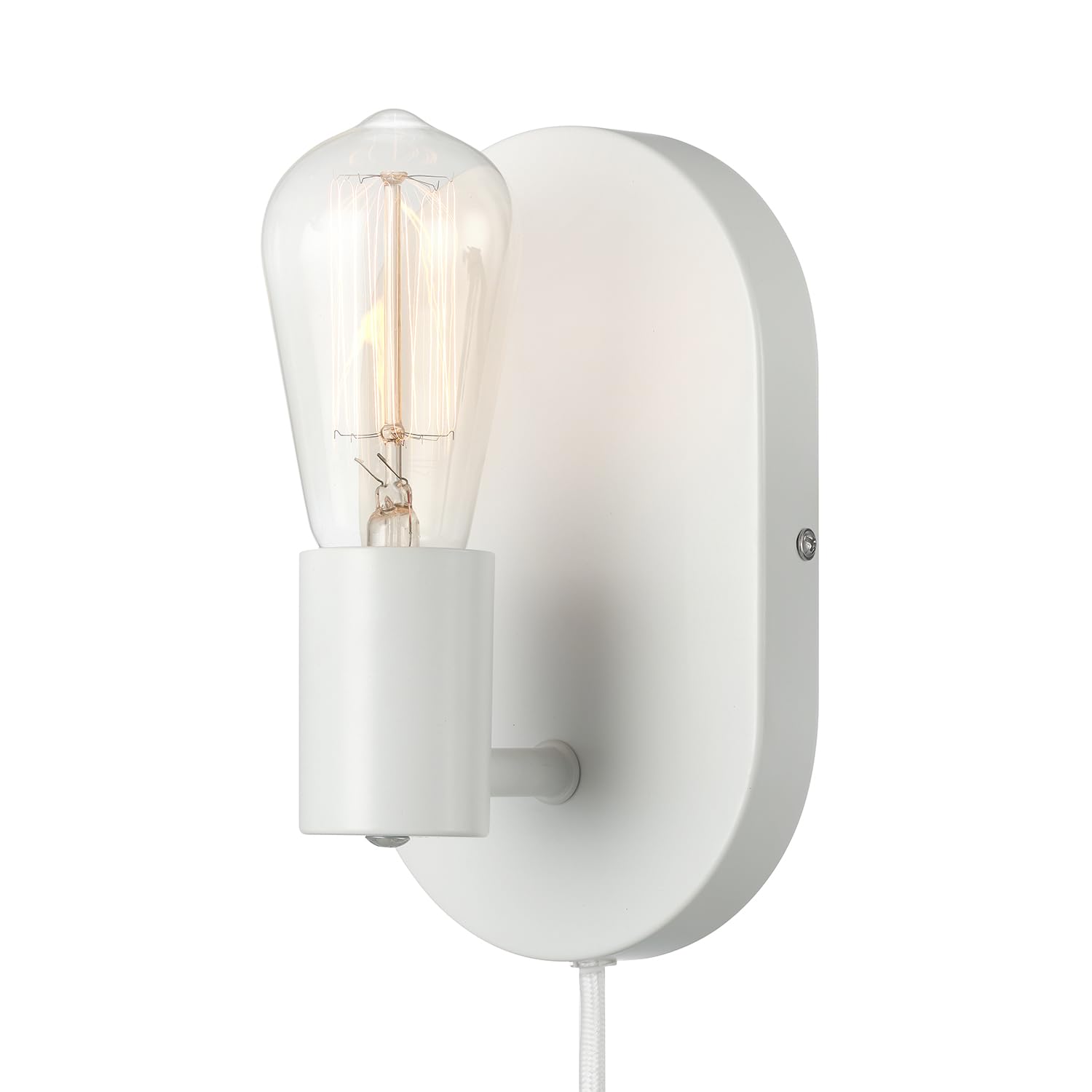 Front. Comfort Essence - Electric Dimmable Plug in Or Hardwire Wall Sconce Matte Faux Walnut Accent Stepless Dimming Rotary On Fabri - Matte White, Linus.