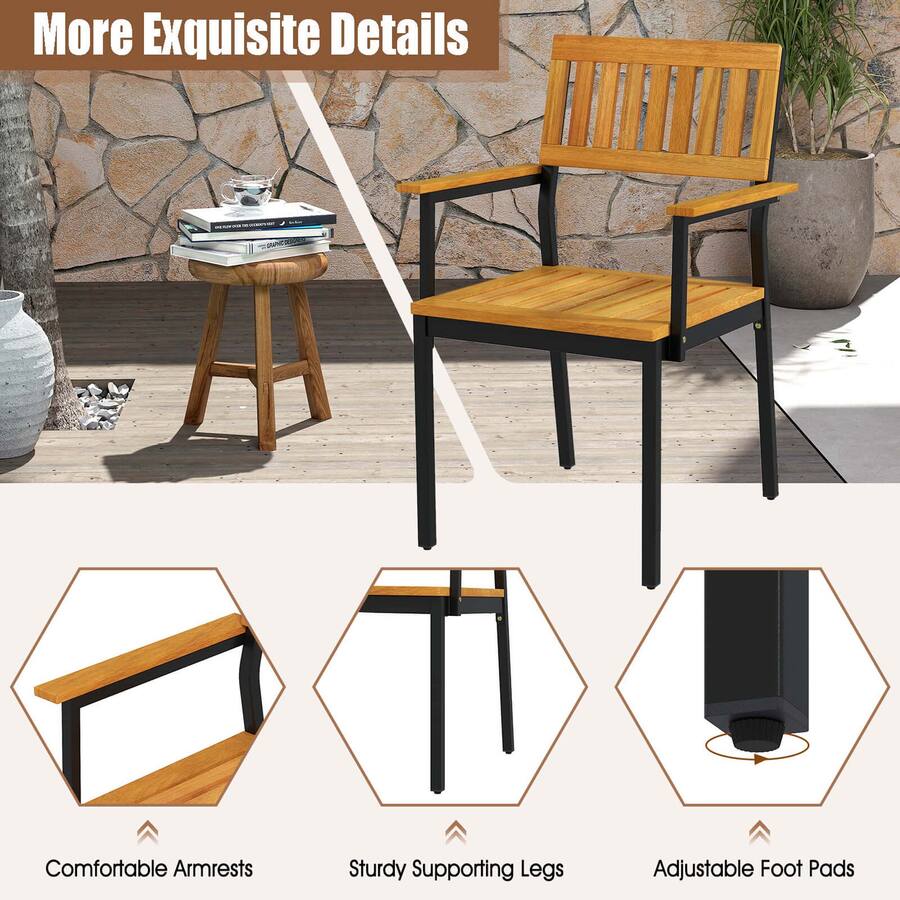 Slanted Backrest Costway Dining Chair Set of 4 with Acacia Wood Backrest Slanted Seat ...