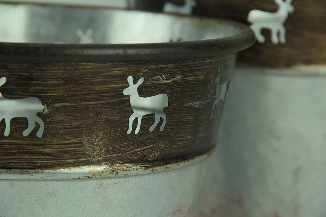 Alt View 2. Zeckos - Rustic Metal Deer Cutouts Primitive Bucket Set of 3 - Gray.