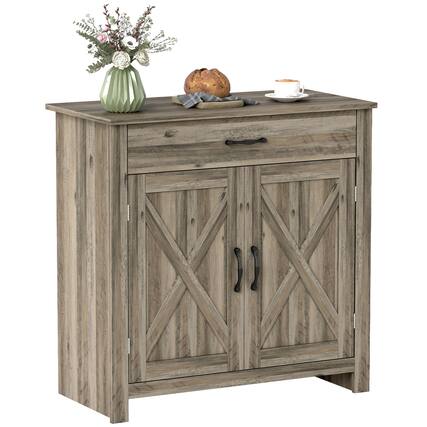 Front. Homcom - 32" Modern Farm Style Sideboard Storage Buffet Server Cabinet Organizer - Gray.