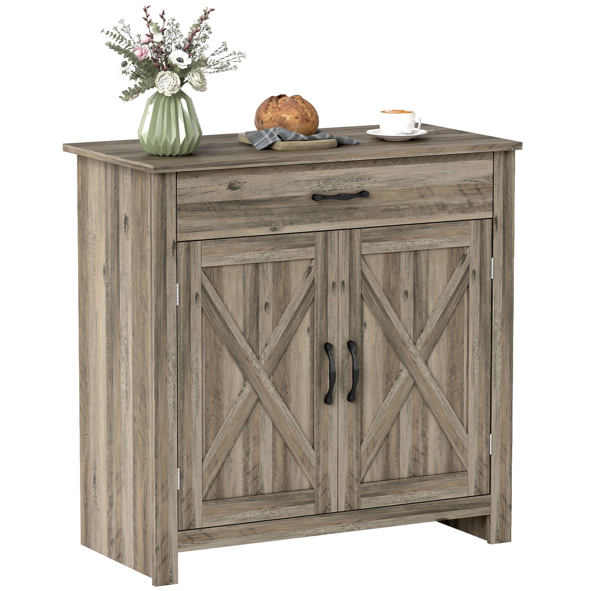 Front. Homcom - 32" Modern Farm Style Sideboard Storage Buffet Server Cabinet Organizer - Gray.