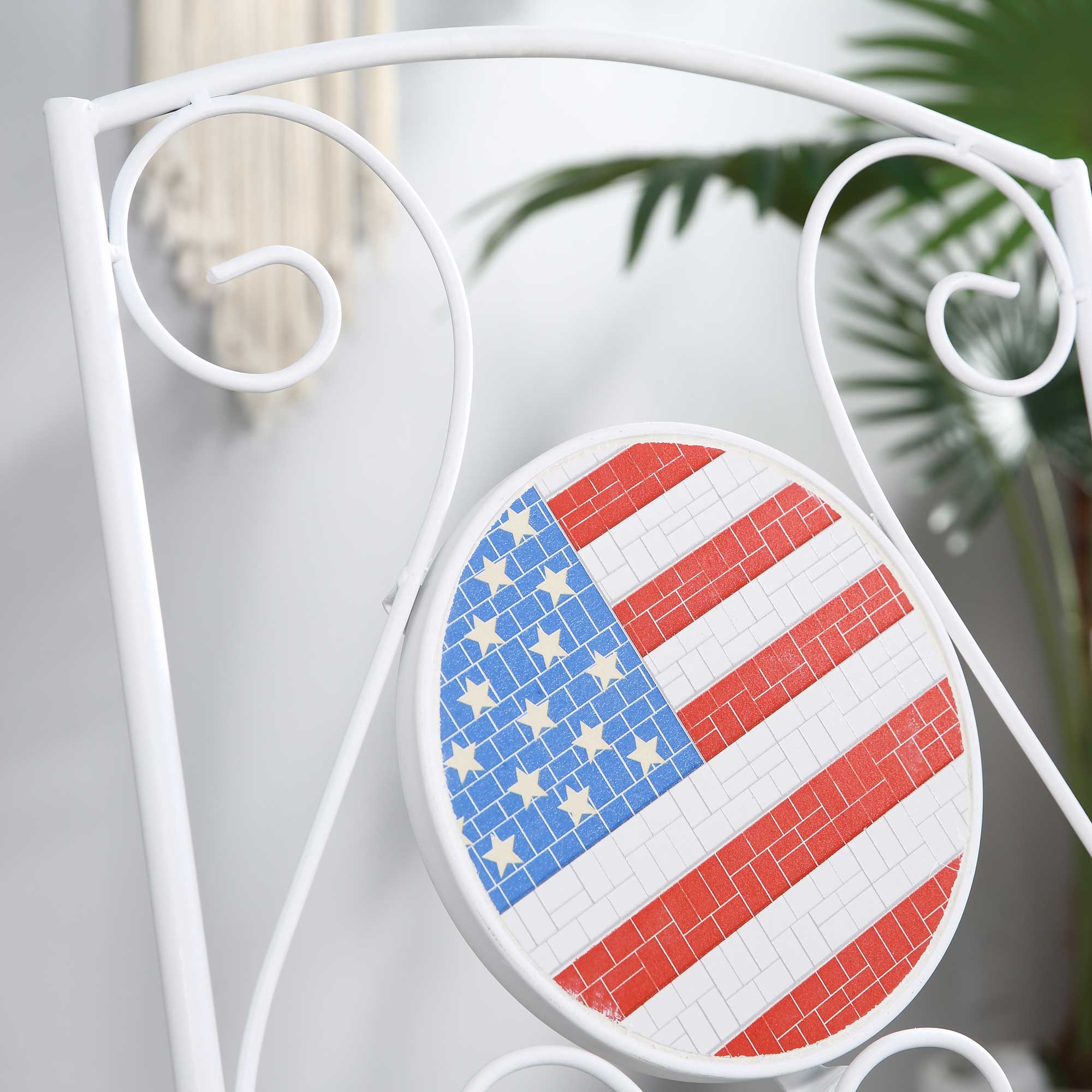 Alt View 8. Outsunny - 3 Piece Patio Bistro Set, Folding Outdoor Furnitur with USA Mosaic Table and Chairs - white, blue, red.