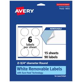 Avery - Removable Round Labels, 2.75" diameter, 90ct - White