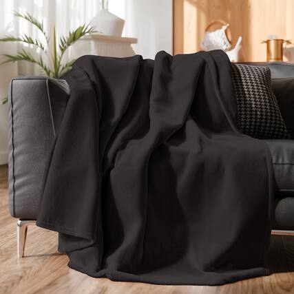 Front. CGK Linens - Ultra Soft 300gsm Fleece Blanket - Black.