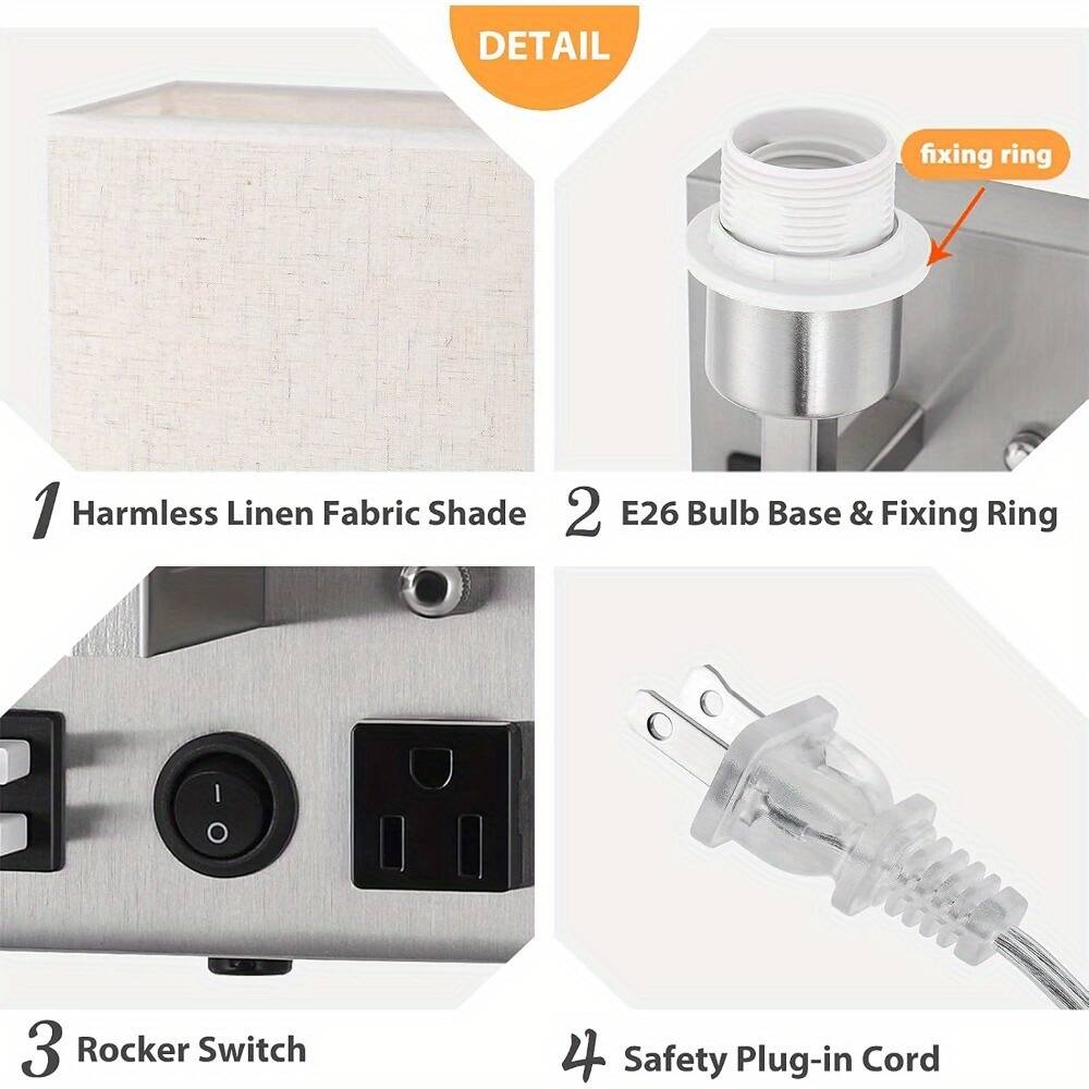 DETAIL

1. Harmless Linen Fabric Shade
2. E26 Bulb Base & Fixing Ring
3. Rocker Switch
4. Safety Plug-in Cord