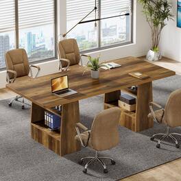 Tribesigns - Conference Table with Wood Grain Finish and Rectangular Top for Meetings, Writing and Everyday Work - Brown