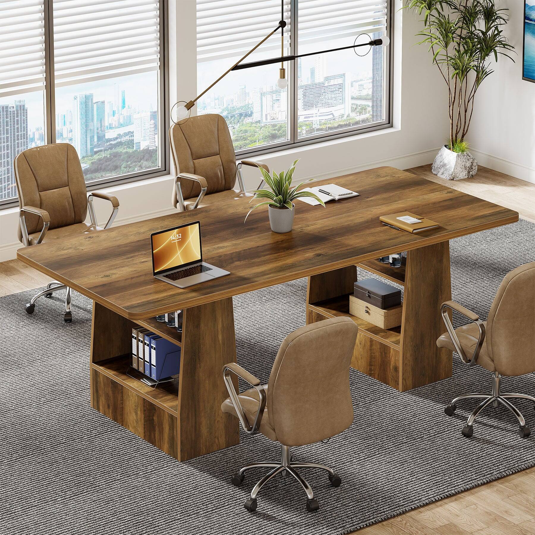 Tribesigns Conference Table with Wood Grain Finish and Rectangular Top ...