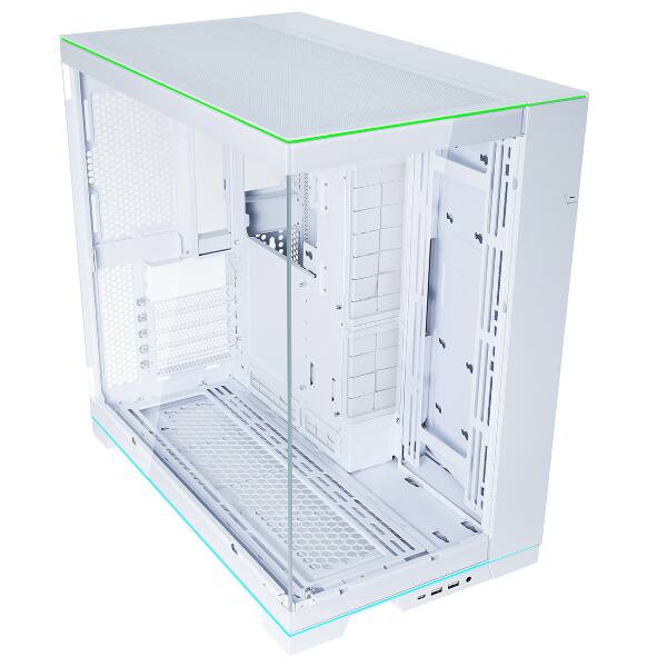 Angle. Lian Li - O11DERGBW O11 EVO RGB White Aluminum / Steel / Tempered Glass ATX Mid Tower Computer Case - white.