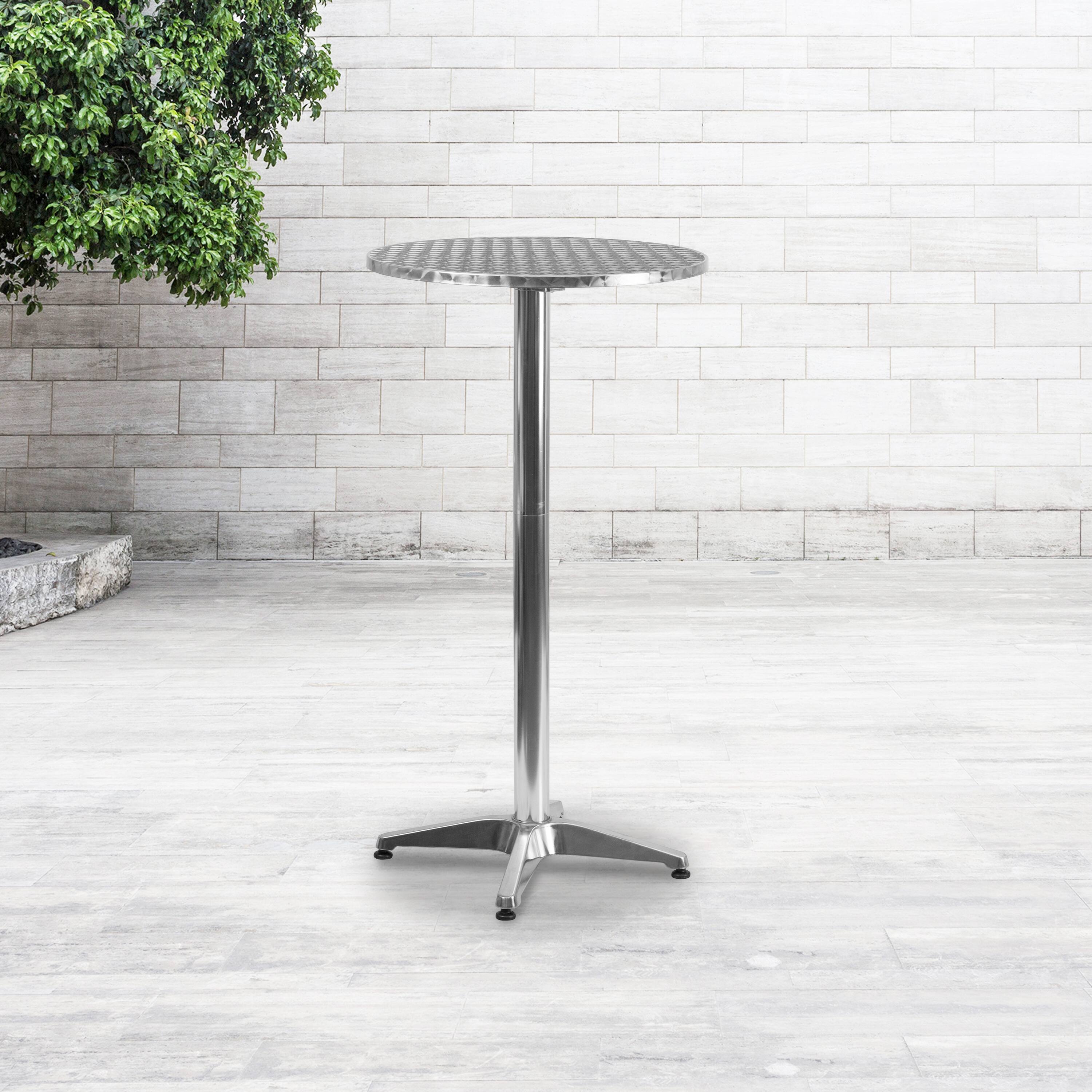 Alt View 1. Emma + Oliver - 23.25" Round Aluminum Indoor-Outdoor Bar Height Table with Flip-Up Table - Aluminum.