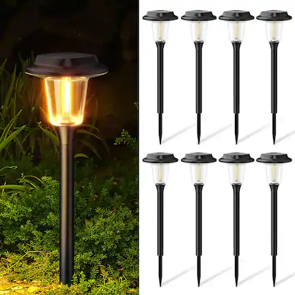 Front. Dazzed Corner - Solar Pathway Lights Outdoor, 8 Pack Solar Powered Landscape Path Lights - Black.