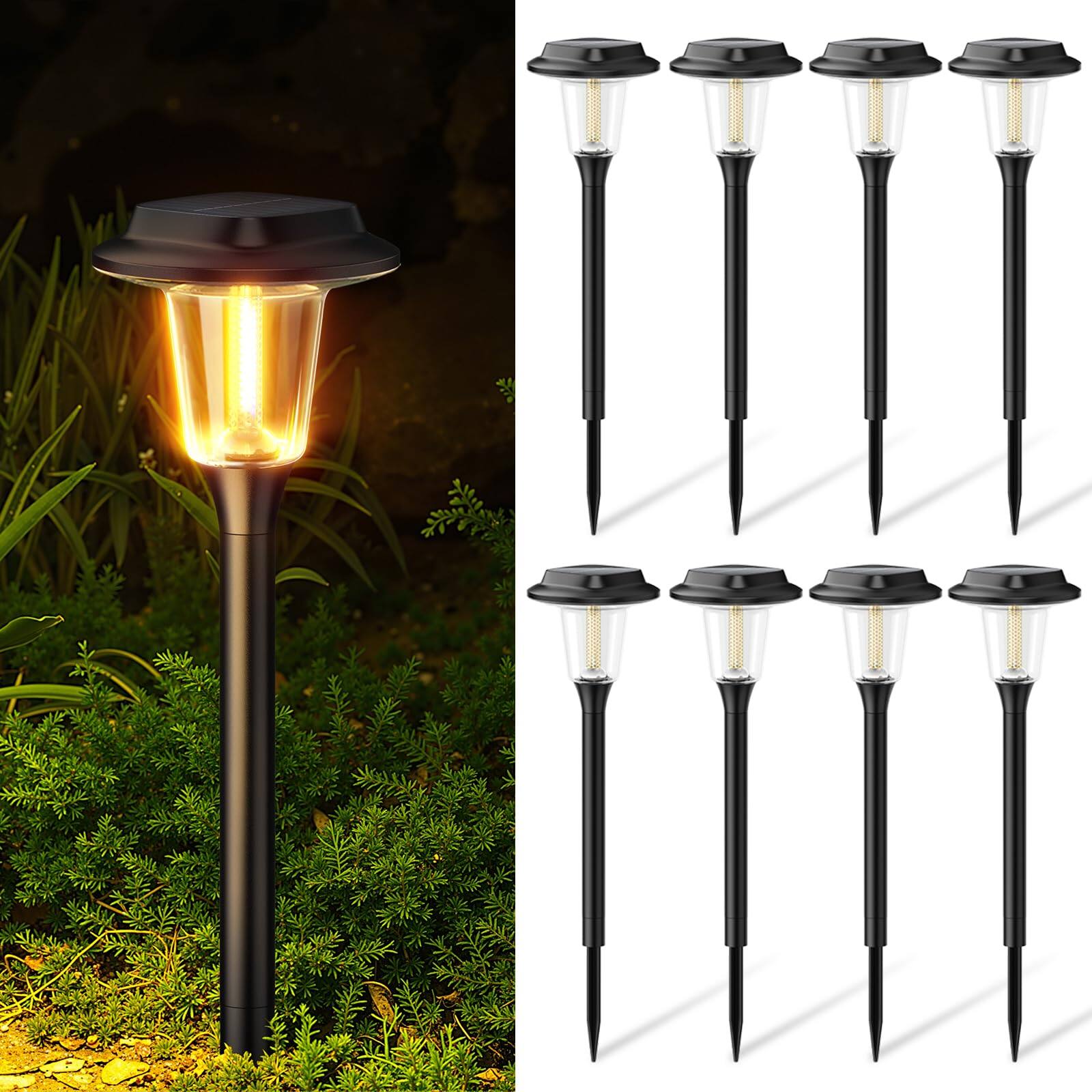 Front. Dazzed Corner - Solar Pathway Lights Outdoor, 8 Pack Solar Powered Landscape Path Lights - Black.