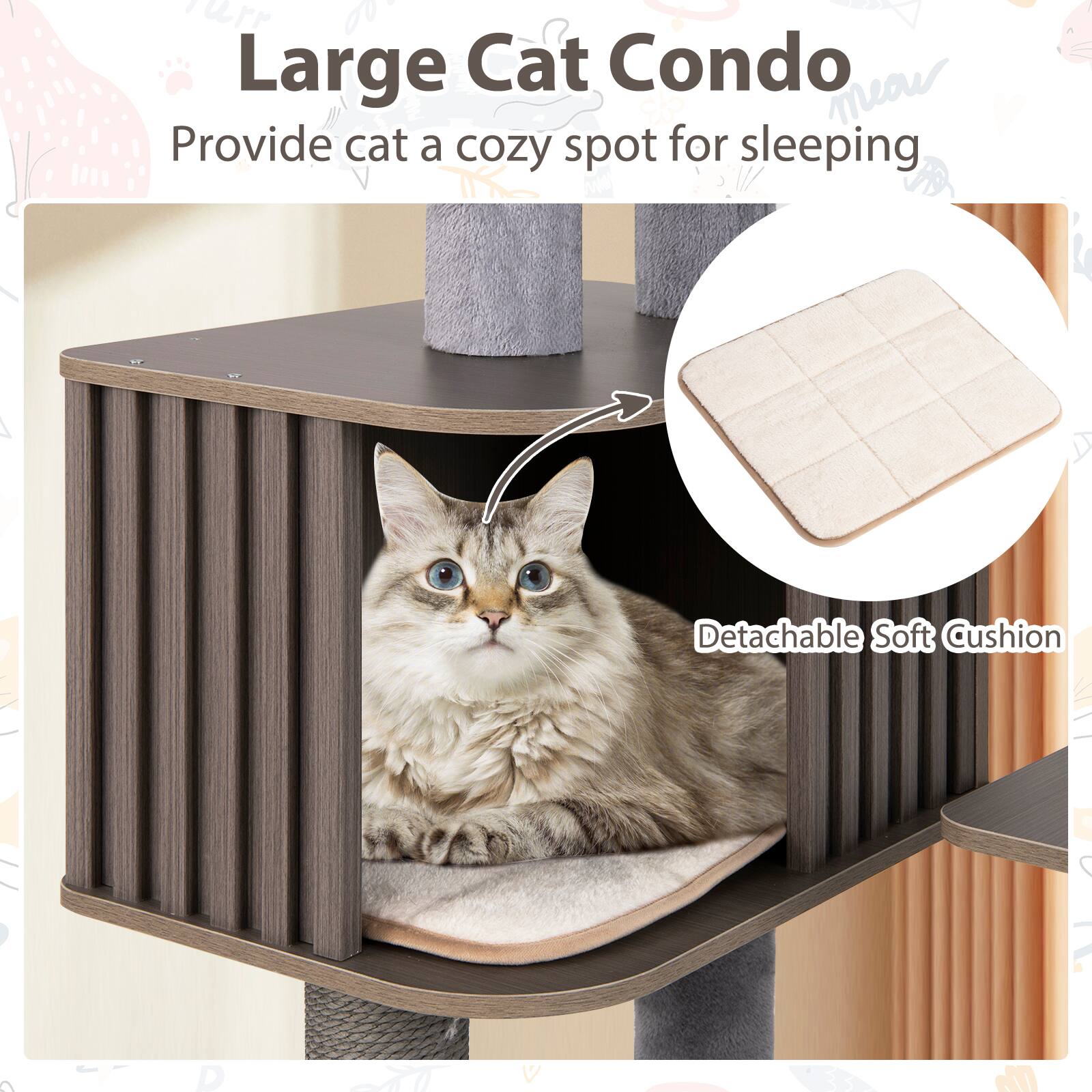 Large Cat Condo  
Provide cat a cozy spot for sleeping  

Detachable Soft Cushion