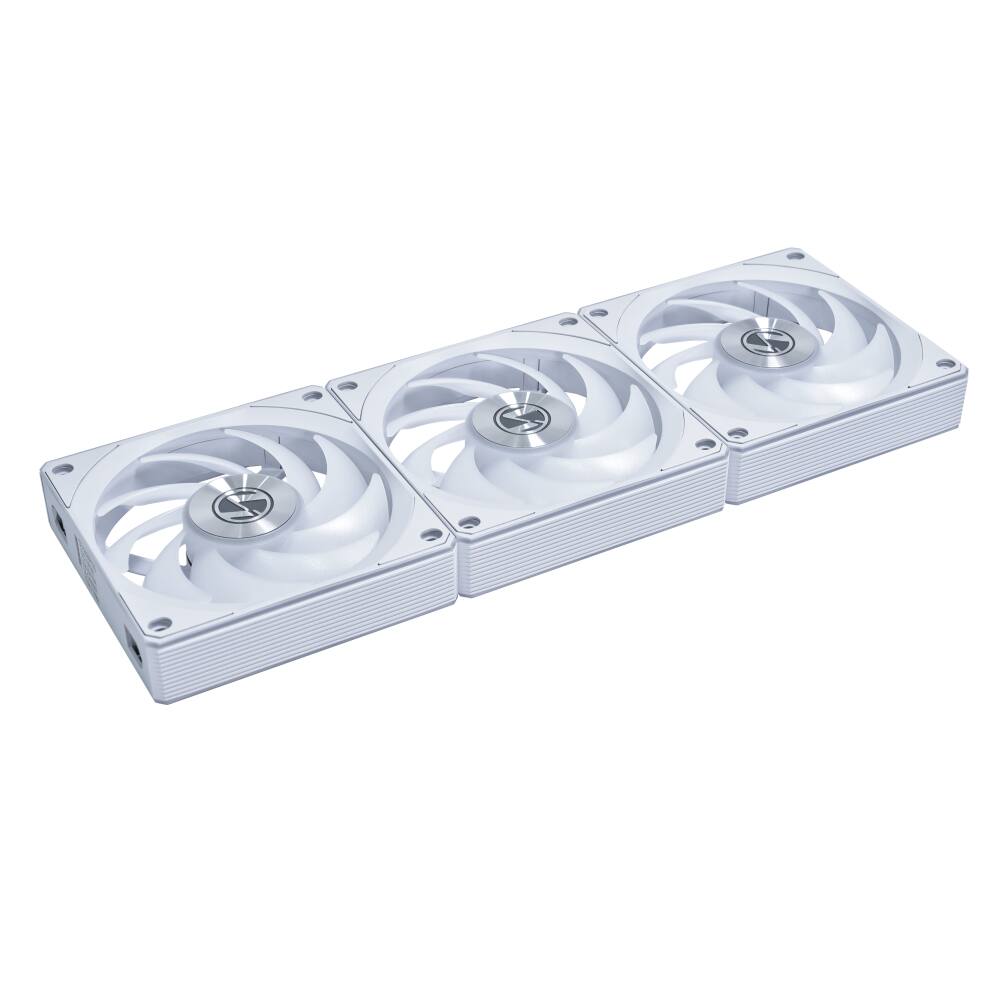Angle. Lian Li - UNI FAN CL Flex 120mm Normal Blade (NOT Reverse) ARGB Fan, 3 Pack, Controller Included (12CL1F3W) - White.