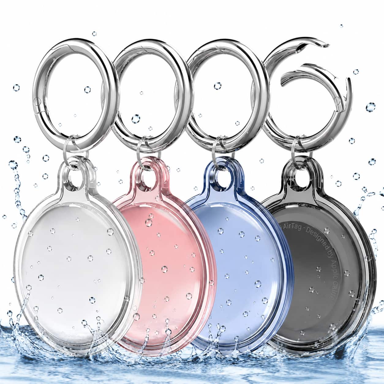 Vena - 4x For Apple AirTag Holder, AirTag Keychain Holder Waterproof AirTag Case for Pets Collar Kids Elderly Backpack, Blue - Transparent Clear|Black|Pink| Blue