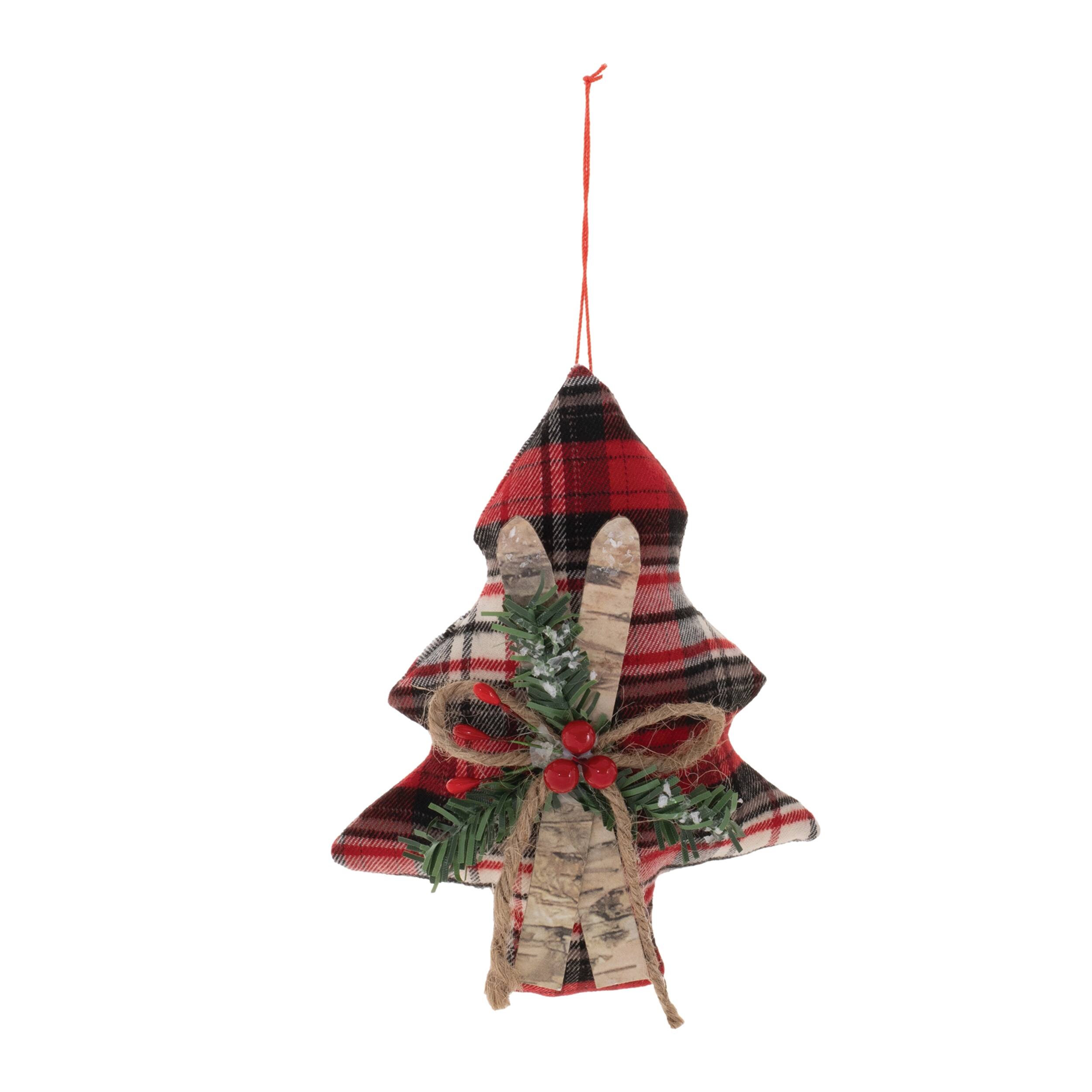 Left. BreeBe - Tree w/Skis Ornament (Set of 12) - Red, Black, Brown, Green.