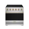 36 in. Wide 5 Elements Gordon Ramsay Series by Thor Kitchen 6.0 Cu. Ft Freestanding Electric Range with Bronze Hardware - Stainless Steel