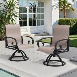 Crestlive Products - Set of 2 Brown Aluminum Frame Swivel Dining Chair Brown Mesh Seat - Ash-2PC