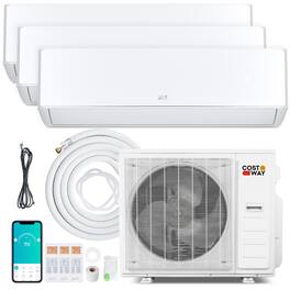 Costway - X-Pro 35000 BTU 3 Zone 9K + 9K + 24K Mini Split Air Conditioner Heat Pump, Line Set Included - White