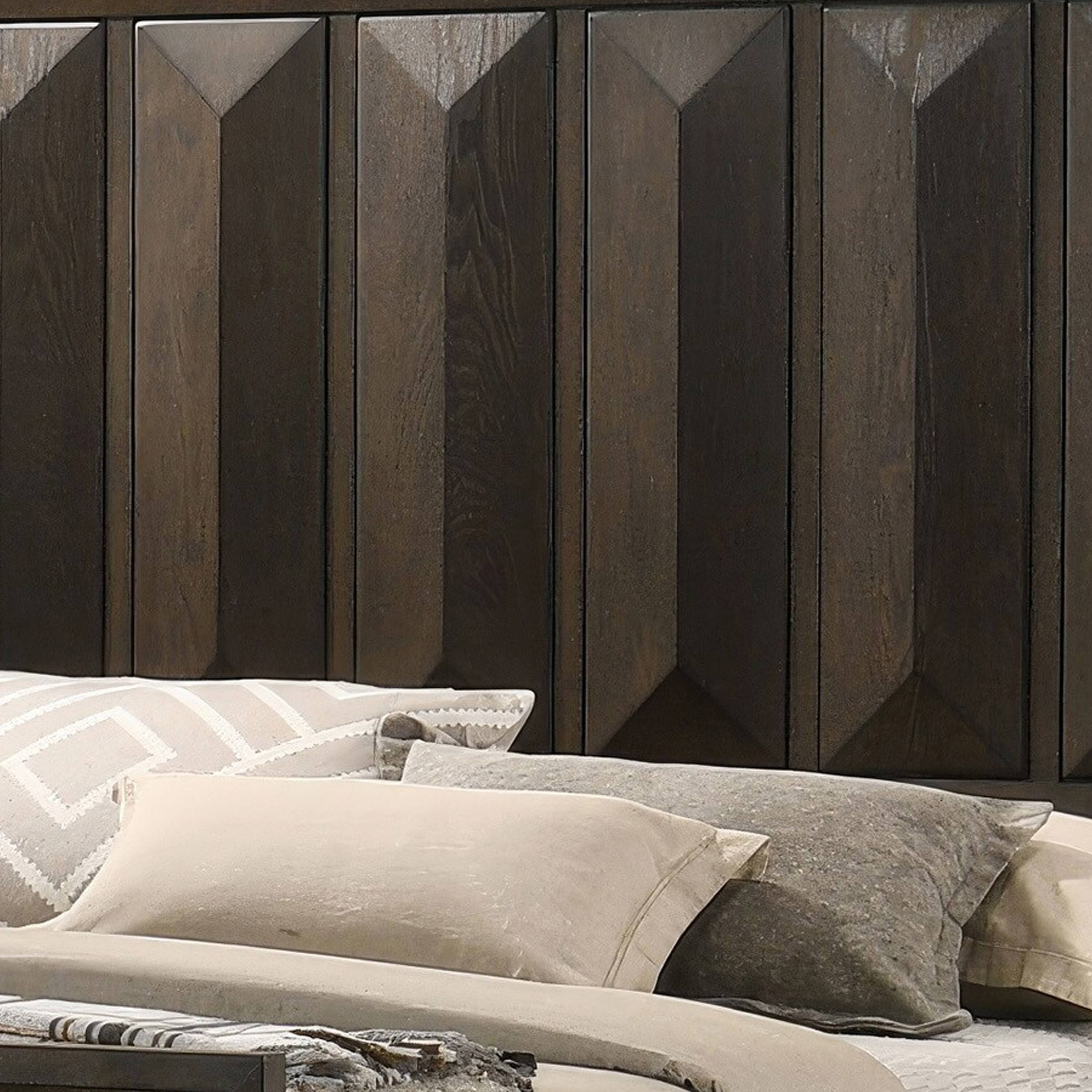 Alt View 1. Manhattan Lane - Fema Queen Bed, Vertical Facet Headboard and Footboard - Espresso Brown.
