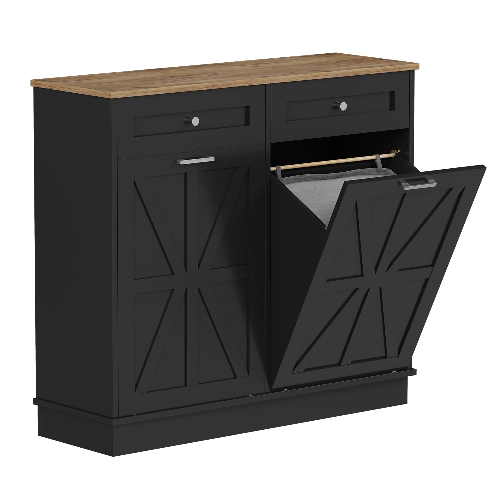 Alt View 2. Babevy - Double Tilt-Out Trash Cabinet 20 Gallon, Dual Hidden Garbage Bin with Drawers - Black.