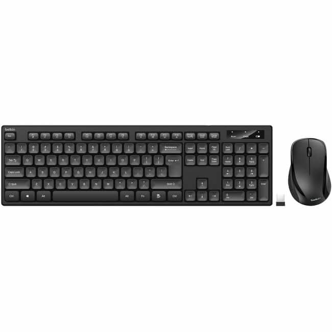 Belkin - Wireless Keyboard and Mouse Combo for Windows OS - Full Size Keyboard w/ Number Pad - Black - Wireless Keyboard - Unknown