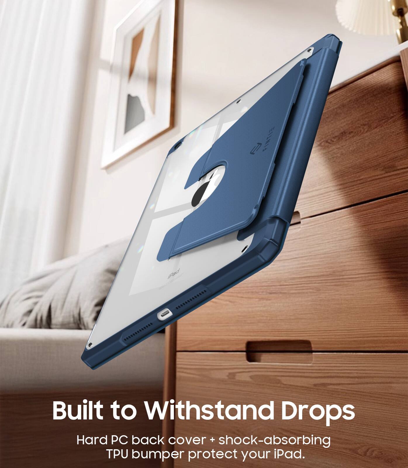 EIT1 Pad Built to Withstand Drops Hard PC back cover + shock-absorbing TPU bumper protect your iPad.