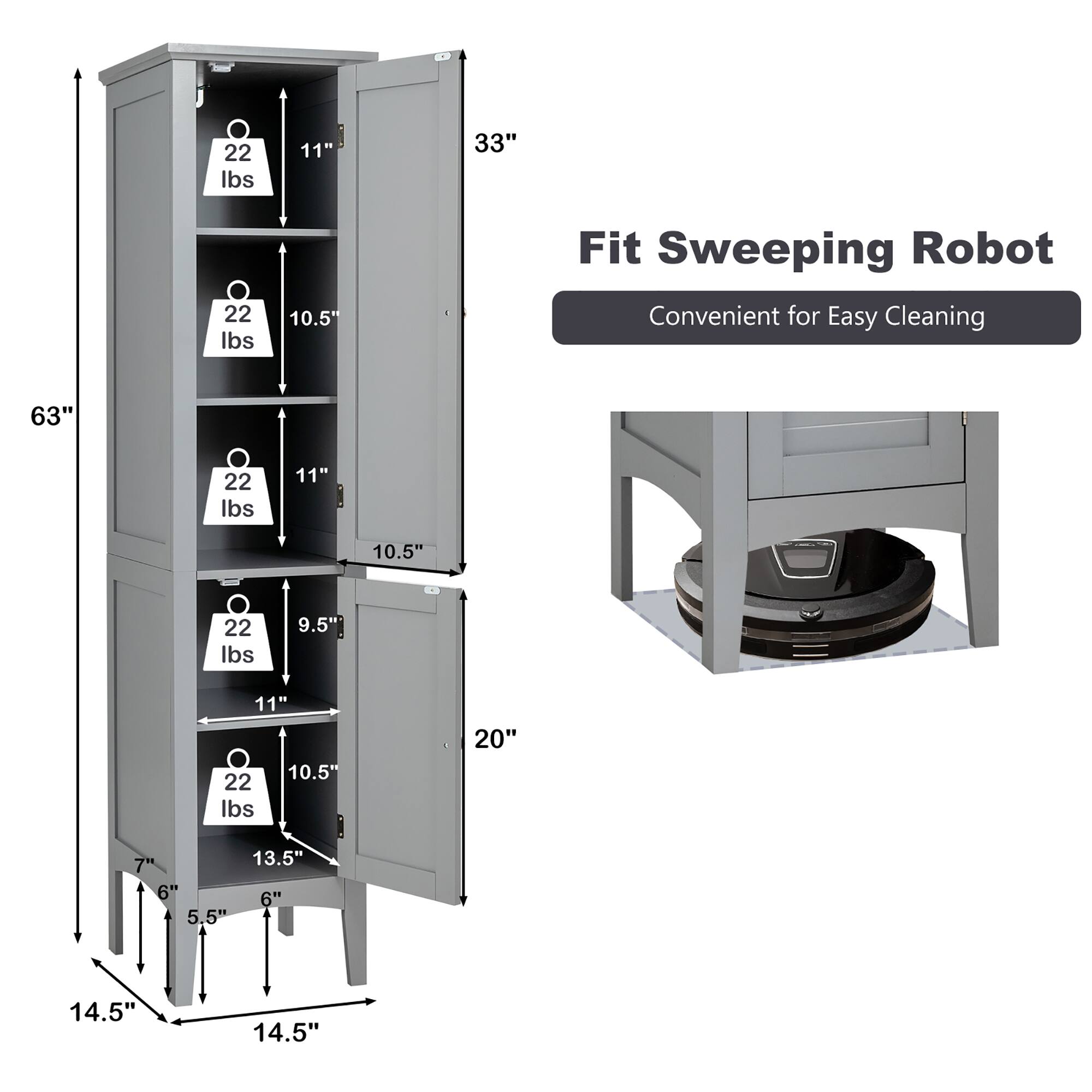 22 lbs, 11", 33", 22 lbs, 10.5", Fit Sweeping Robot, Convenient for Easy Cleaning, 63", 22 lbs, 11", 10.5", 22 lbs, 9.5", 11", 10.5", 22 lbs, 20", 7", 13.5", 6", 6", 5.5", 14.5", 14.5"