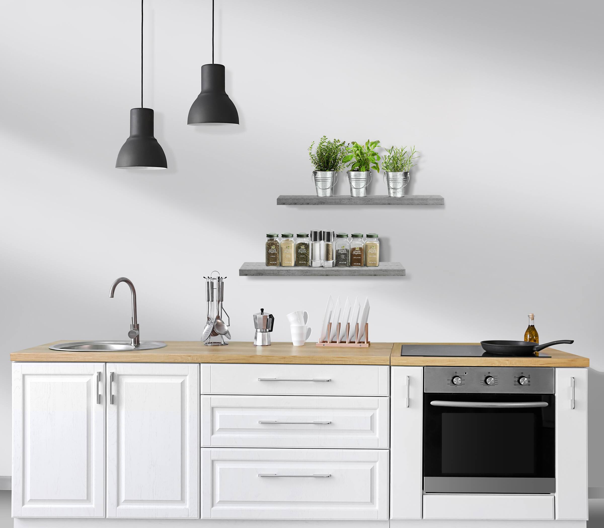 Alt View 4. Sorbus - Set of 3 (24"x9") Sorbus Floating Shelves with Invisible Brackets - for Bedroom, Kitchen Decor, Bathroom Shelves - Grey.