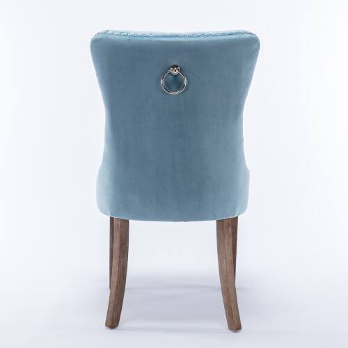 Back. LUCKY ONE - Assembled Tufted Velvet Dining Chair Set of 2 with Wood Legs Nailhead Trim High Back - Light Blue.