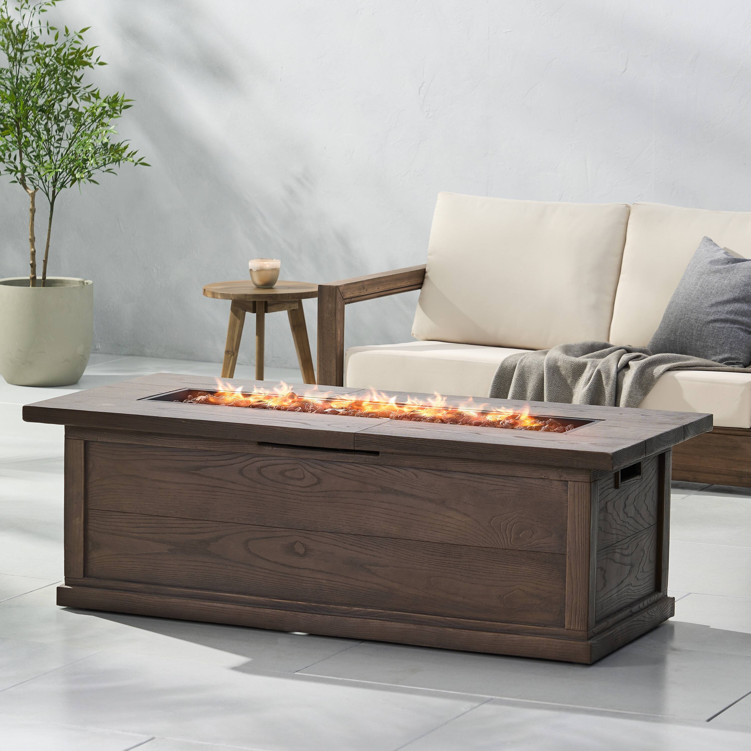 Front. APRILSOUL - 56 inch Rectangular Outdoor MGO 50000 BTU Propane Fire Pit Brown Wood Pattern Tank Cover not Included - Brown.