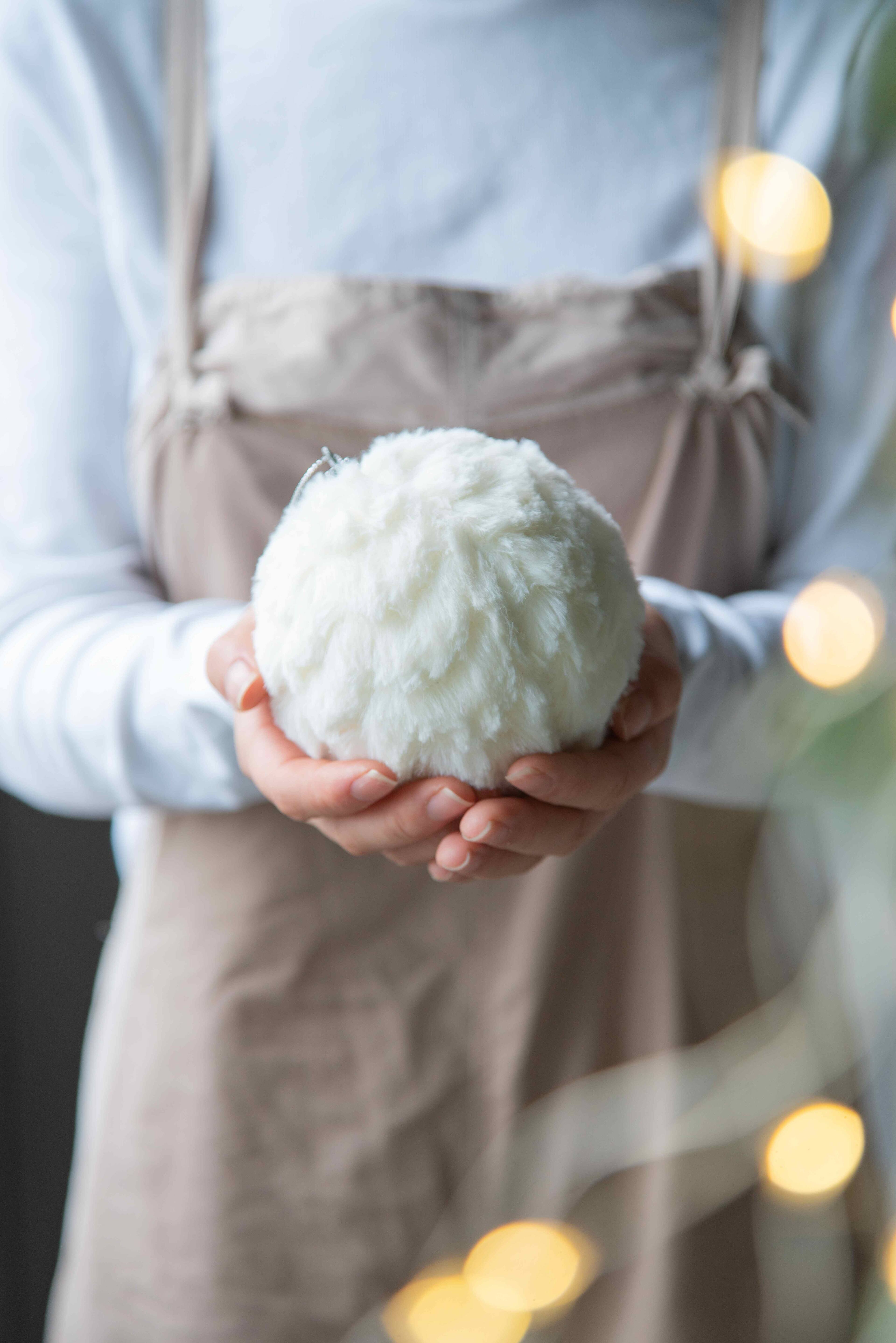 Alt View 1. Dexmalle - Dexmalle-Christmas Tree Decorative Hanging Cream Ruffle Ball Ornament-Set of 6,White - White.