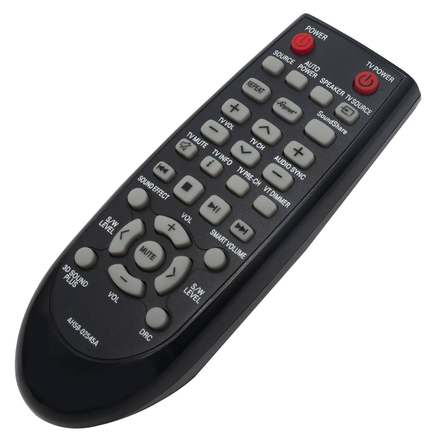 POWER SOURCE AUTO TV TVPOWER REPEAT SPEAKER + Ai hynet* TVSOURCE - TVVOL  SoundShare A TVMUTE TVCH TV TVINFO + K4 i AUDIO TVPRE-CH - SYNC SOUND VT EFFECT DIMMER DII S, S/W VOL LEVEL < + D SMART MUTE VOLUME 3D PLUS SOUND - VOL LEVEL S/W AH59-02545A AH59 DRC