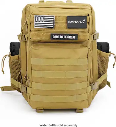 The text on the image reads: "SAHARA DARE TO BE GREAT Water Bottle sold separately."